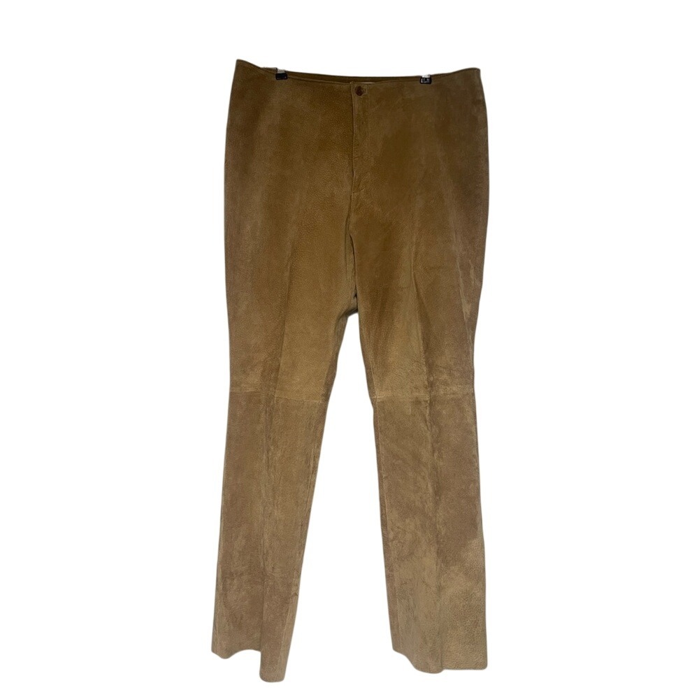 AMI‎ Vintage Brown Genuine Suede Leather Lined Straight Pants Women's 14